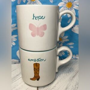 Dolly Parton Hope & Ambition Butterfly Cowboy Boot Coffee Mug Set of 2 NEW